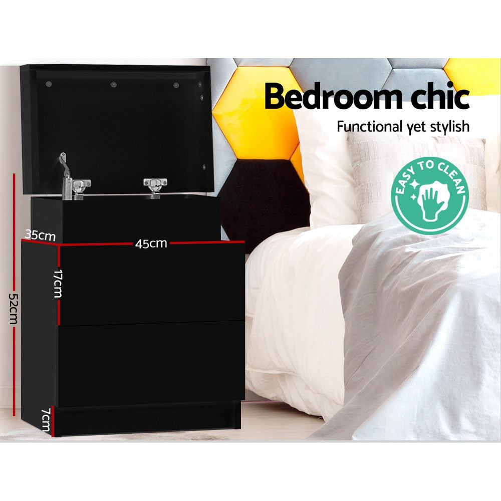 NNEDSZ Bedside Tables 2 Drawers Side Table Storage Nightstand Black Bedroom Wood-3