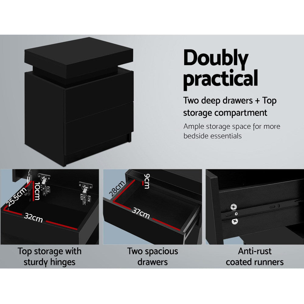 NNEDSZ Bedside Tables 2 Drawers Side Table Storage Nightstand Black Bedroom Wood-4