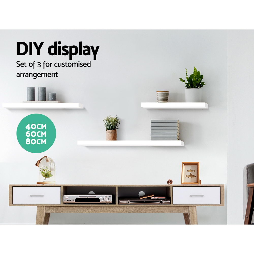 NNEDSZ 3 Piece Floating Wall Shelves - White-3