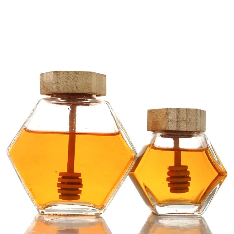 60 X Honey Glass Jar With Wooden Honey Spoon 380 ML / 220 ML-0