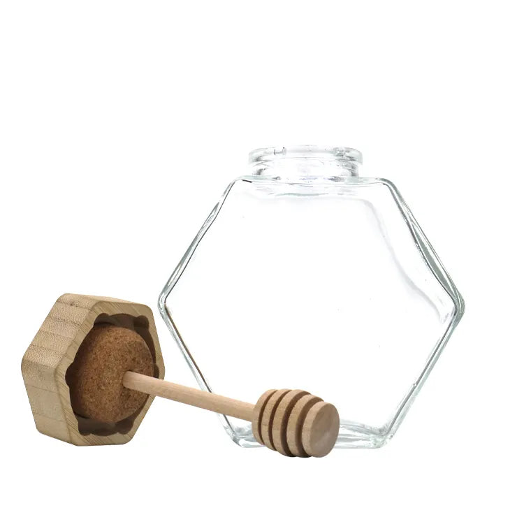 60 X Honey Glass Jar With Wooden Honey Spoon 380 ML / 220 ML-1