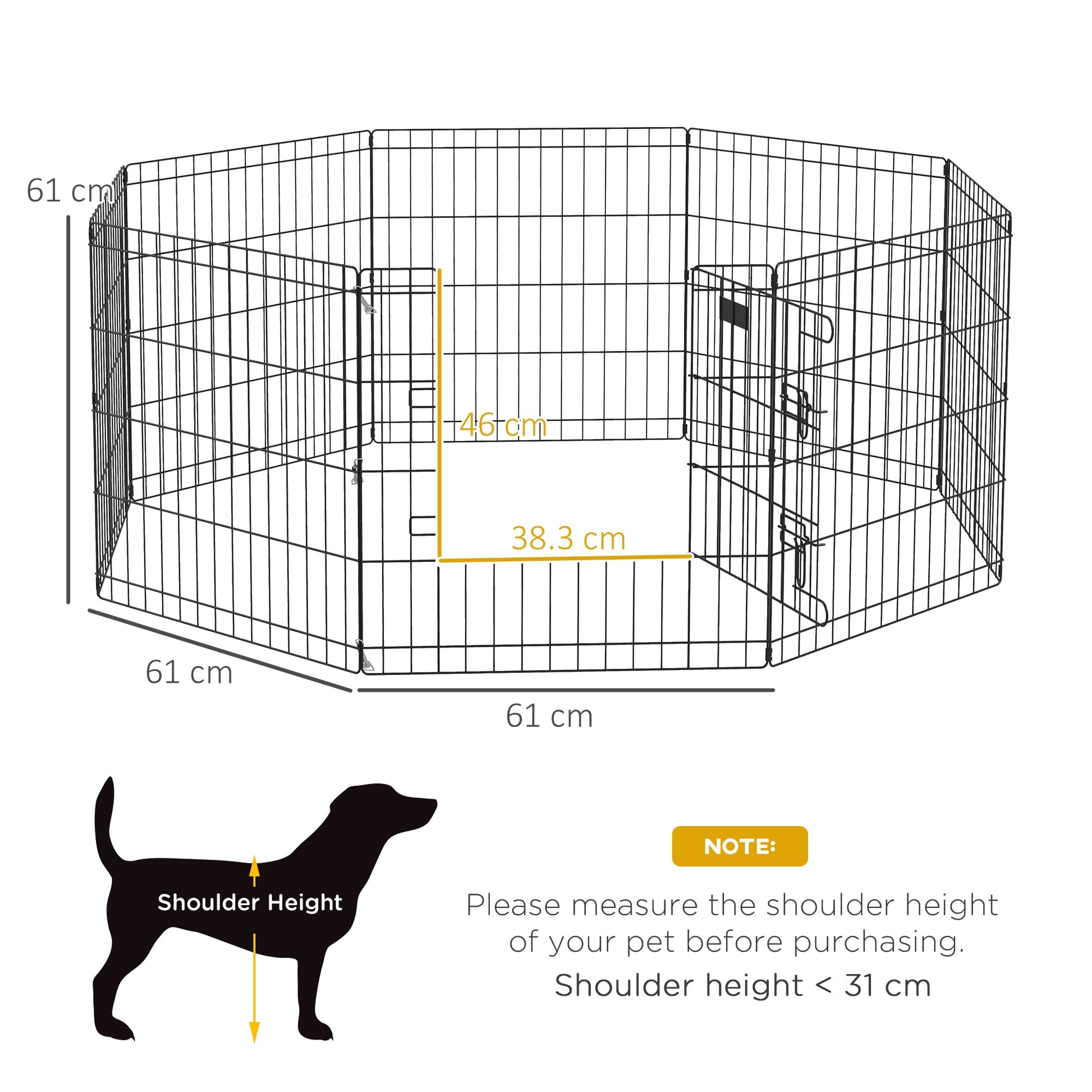 8 Panel Dog Playpen Puppy Pen Rabbits Guinea Metal Crate Pet Cage Run Indoor Outdoor, 61x61 cm-2