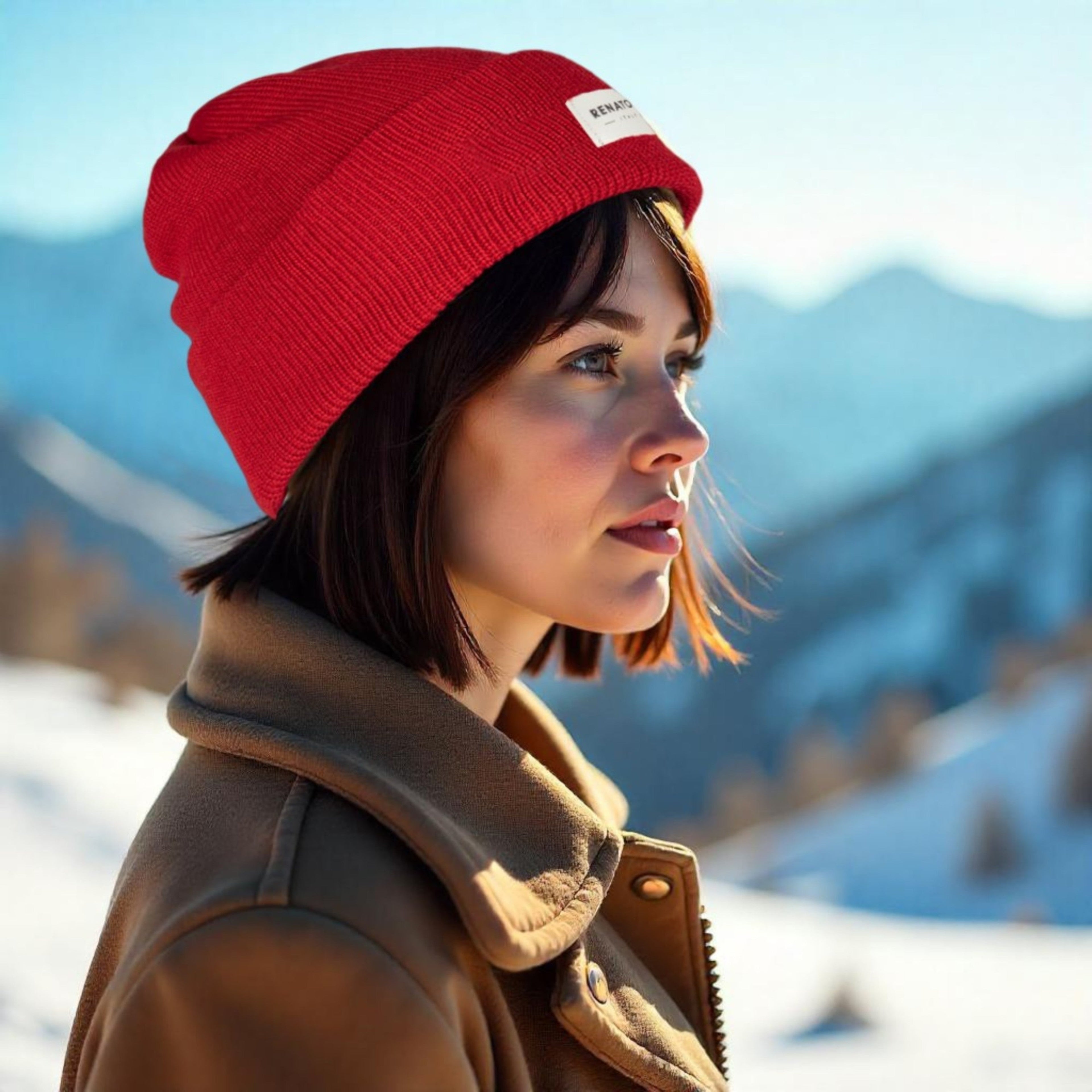 RB5001V | MONVISO Double-Layer Knit Hat in Wool Blend Made in Italy. Red - One Size