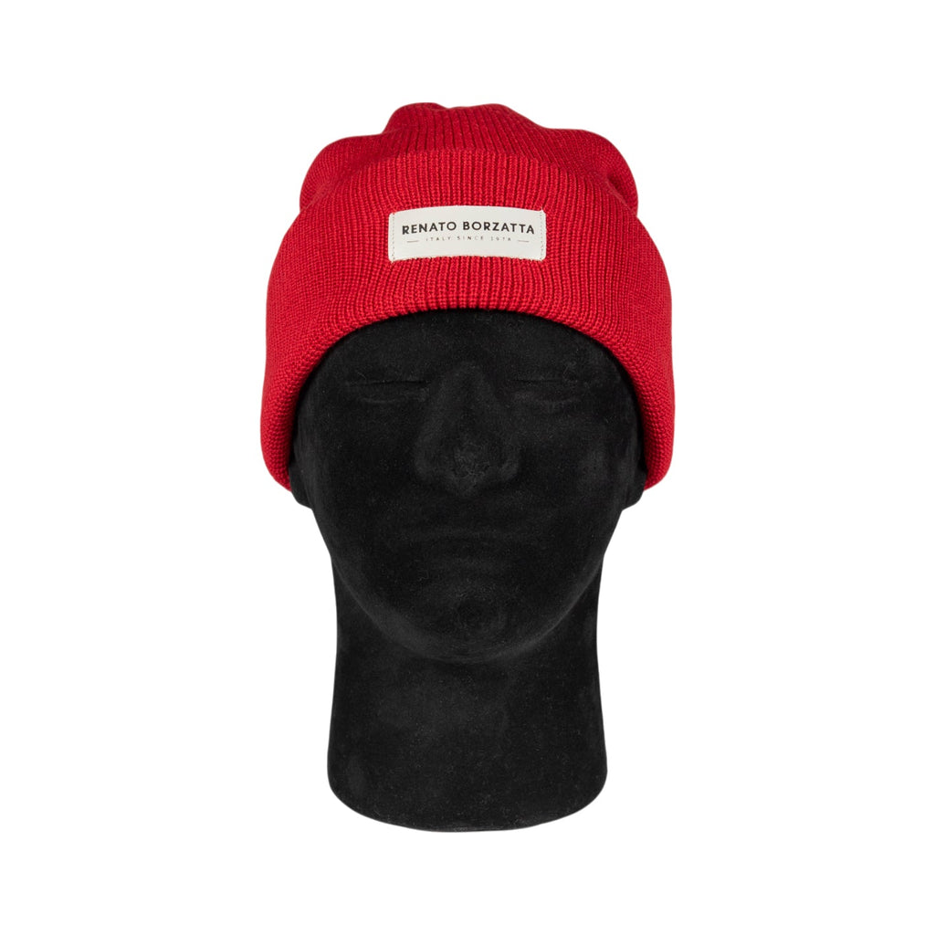 RB5001V | MONVISO Double-Layer Knit Hat in Wool Blend Made in Italy. Red - One Size
