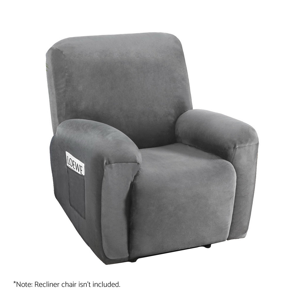 NNEDSZ Artiss Recliner Chair Covers 1 Seater Velvet Grey-0