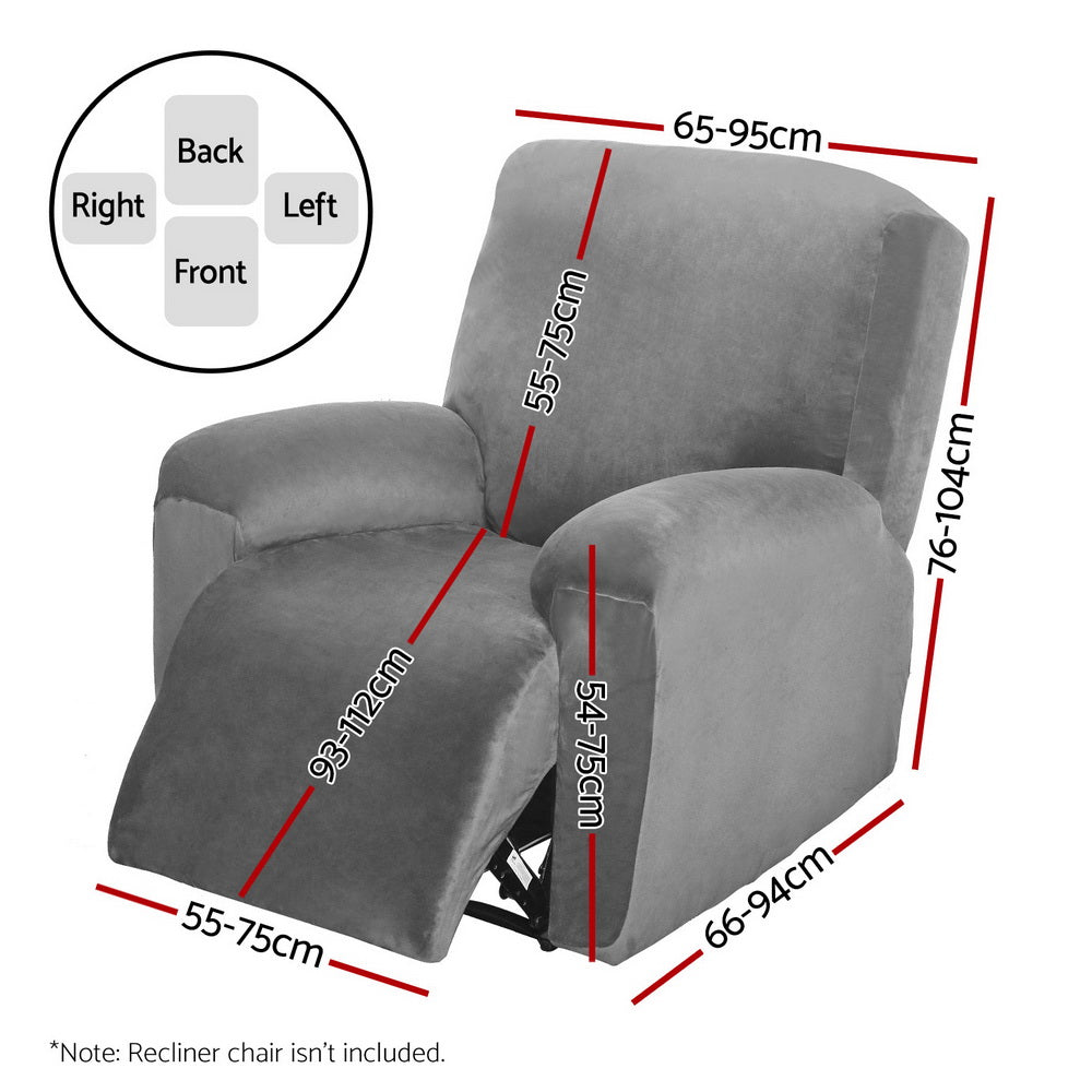 NNEDSZ Artiss Recliner Chair Covers 1 Seater Velvet Grey-1