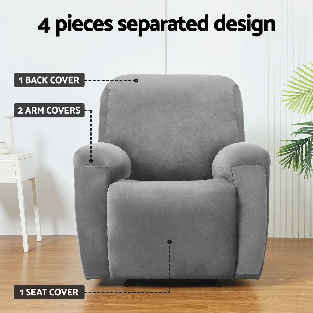 NNEDSZ Artiss Recliner Chair Covers 1 Seater Velvet Grey-3