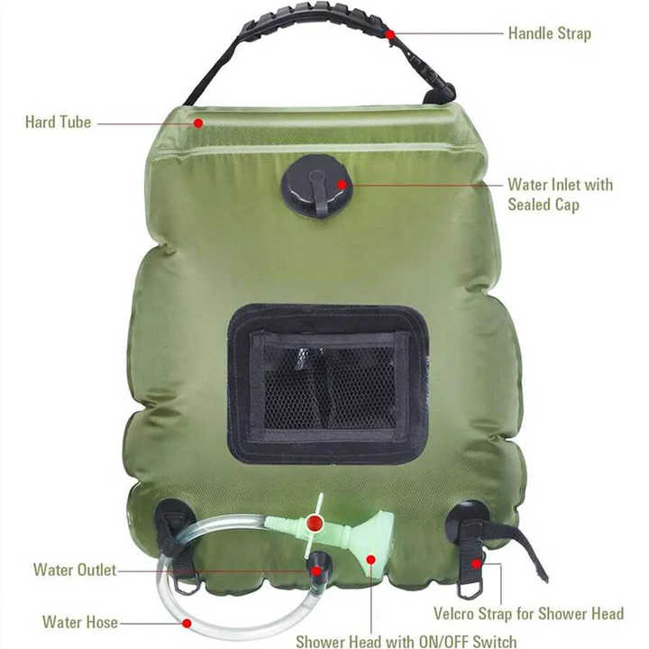 NNEDSZ Blue Portable Solar Camping Shower Bag, Foldable 20L Outdoor Water Storage Bag with Temperature Display for Easy Use-1