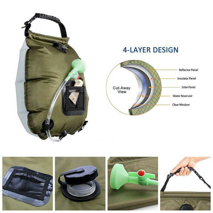 NNEDSZ Blue Portable Solar Camping Shower Bag, Foldable 20L Outdoor Water Storage Bag with Temperature Display for Easy Use-3