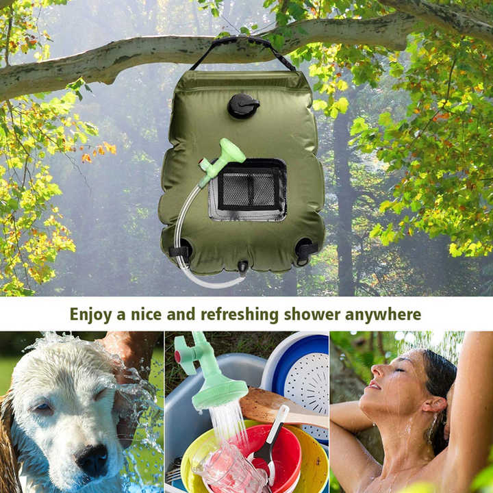 NNEDSZ Blue Portable Solar Camping Shower Bag, Foldable 20L Outdoor Water Storage Bag with Temperature Display for Easy Use-4