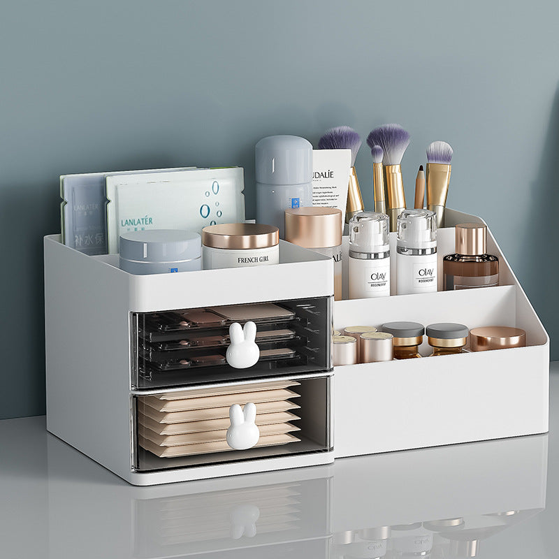 NNEDSZ Pink Drawer-Style Cosmetic Organizer - Multifunctional Jewelry Storage Box for Desk - Minimalist Desk Organizer for Students-2