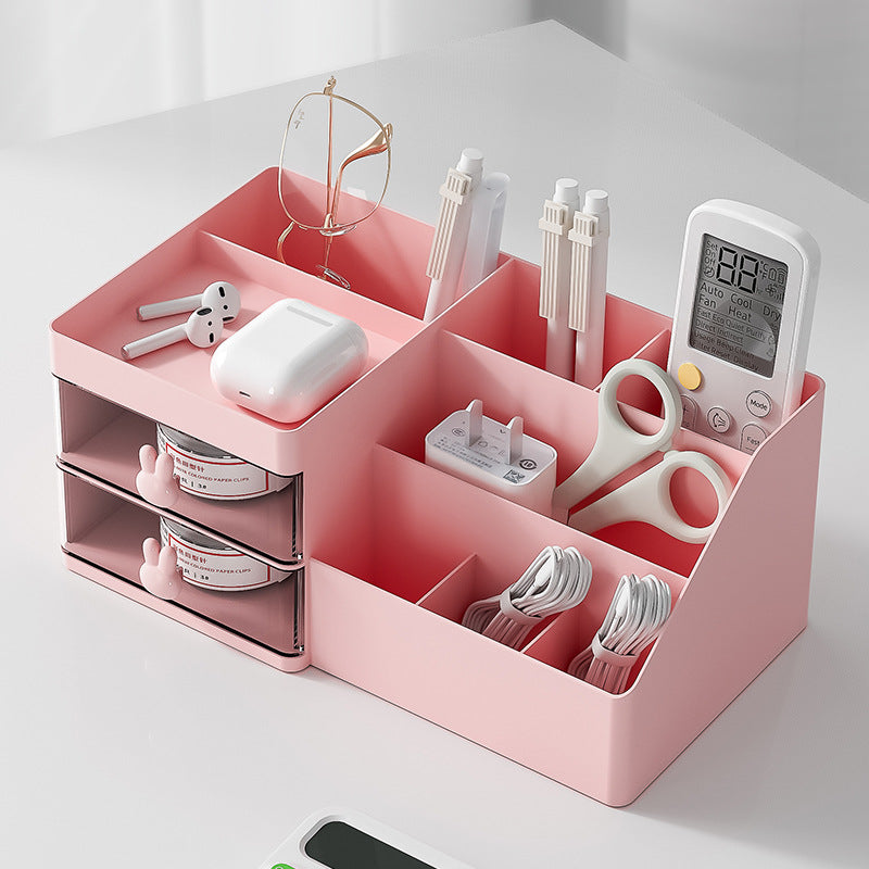NNEDSZ Pink Drawer-Style Cosmetic Organizer - Multifunctional Jewelry Storage Box for Desk - Minimalist Desk Organizer for Students-3
