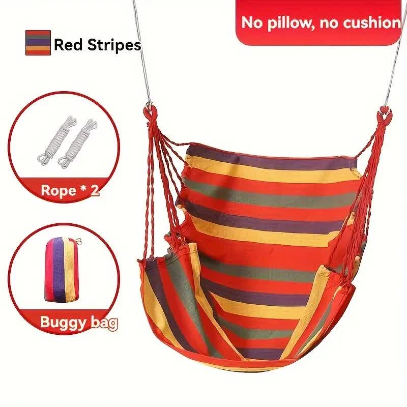 NNEDSZ Colorful Striped Hammock Chair with Ropes and Storage Bag - Red Stripes-0