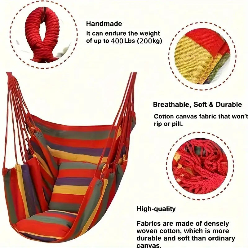 NNEDSZ Colorful Striped Hammock Chair with Ropes and Storage Bag - Red Stripes-1