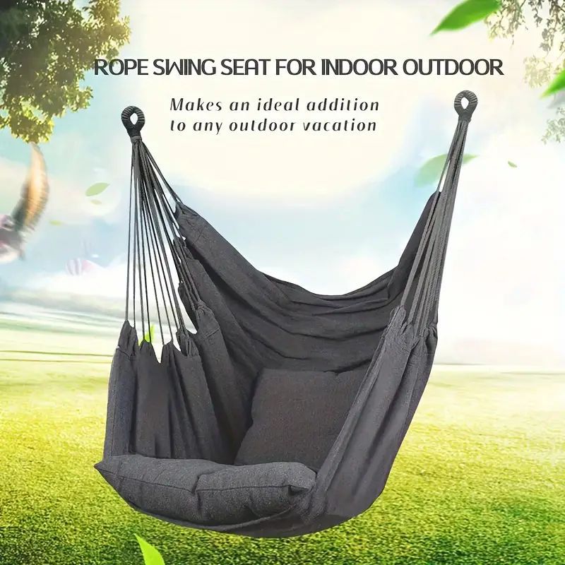 NNEDSZ Colorful Striped Hammock Chair with Ropes and Storage Bag - Red Stripes-2