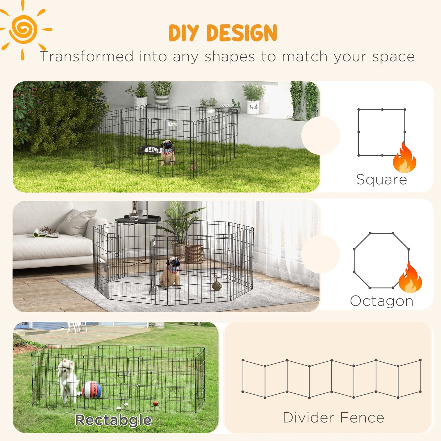 8 Panel Dog Playpen Puppy Pen Rabbits Guinea Metal Crate Pet Cage Run Indoor Outdoor, 61x61 cm-3