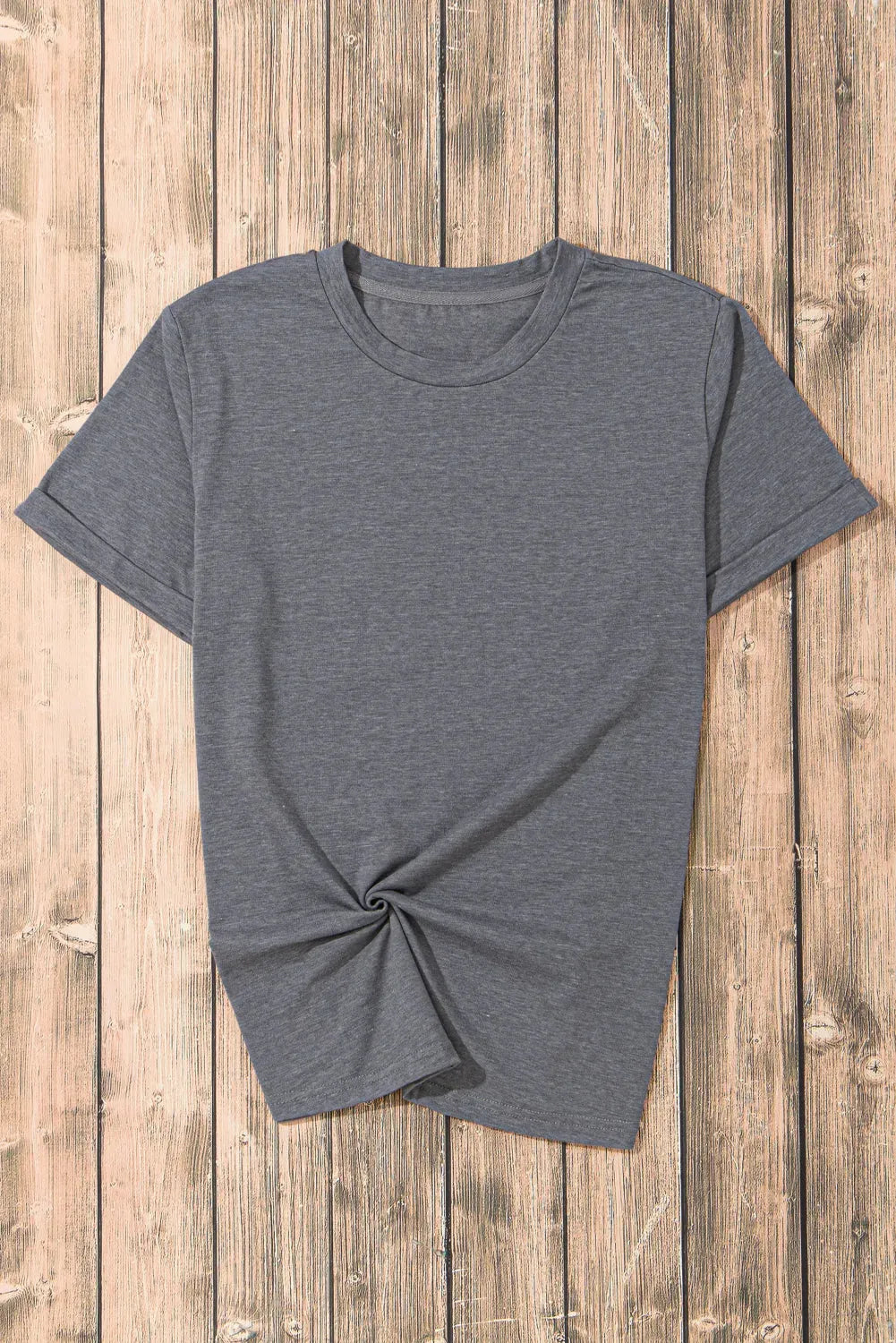 Gray Casual Plain Crew Neck Tee-2