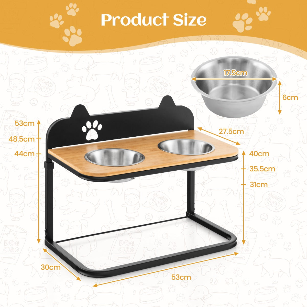 NNECW Metal Raised Dog Bowl Stand with 2 Stainless Steel Food Water Bowls for Medium/Large Dogs-3